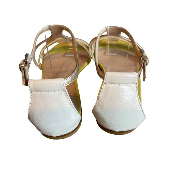 Max Mara Flat Sandals Shoes Metallic Gold White Yellow Buckle Leather Size 37/7 - Picture 3 of 7